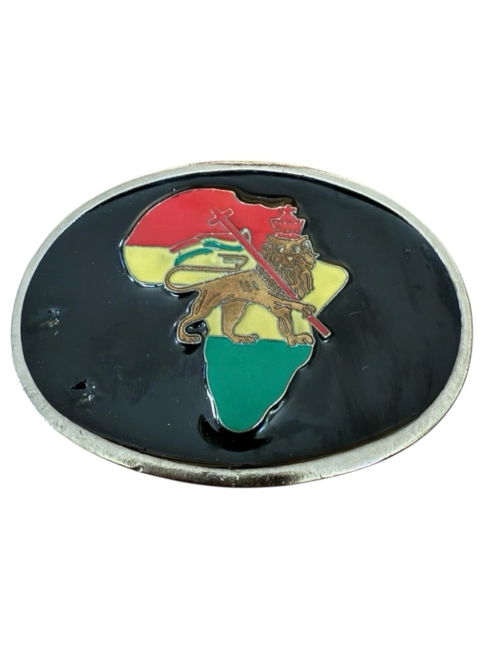 Lion of Judah Rastafarian Belt Buckle Rasta Staff Ethiopian Black, Red, Yellow
